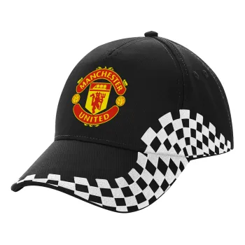 Manchester United F.C., Καπέλο Ενηλίκων Ultimate ΜΑΥΡΟ RACING, (100% ΒΑΜΒΑΚΕΡΟ DRILL, ΕΝΗΛΙΚΩΝ, UNISEX, ONE SIZE)