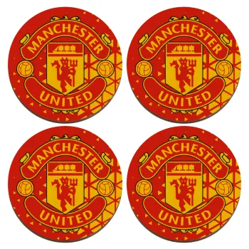 Manchester United F.C., ΣΕΤ x4 Σουβέρ ξύλινα στρογγυλά plywood (9cm)