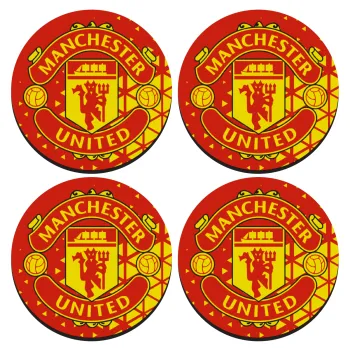 Manchester United F.C., ΣΕΤ 4 Σουβέρ ξύλινα στρογγυλά (9cm)
