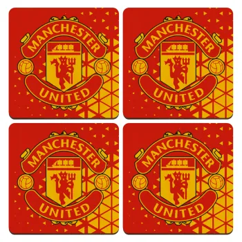 Manchester United F.C., ΣΕΤ x4 Σουβέρ ξύλινα τετράγωνα plywood (9cm)
