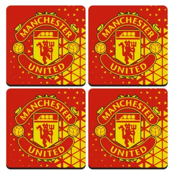 Manchester United F.C., ΣΕΤ 4 Σουβέρ ξύλινα τετράγωνα (9cm)