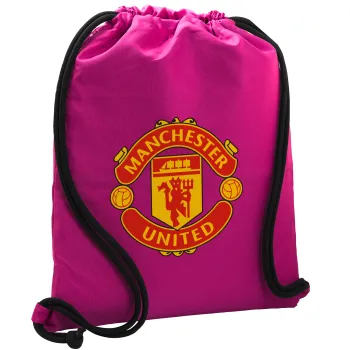 Manchester United F.C., Backpack pouch GYMBAG Fuchsia, with pocket (40x48cm) & thick cords