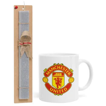 Manchester United F.C., Πασχαλινή Λαμπάδα με Κούπα κεραμική (330ml) & κερί αρωματικό πλακέ (30cm) (ΓΚΡΙ)