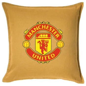 Manchester United F.C., Μαξιλάρι καναπέ Κίτρινο 100% βαμβάκι, περιέχεται το γέμισμα (50x50cm)