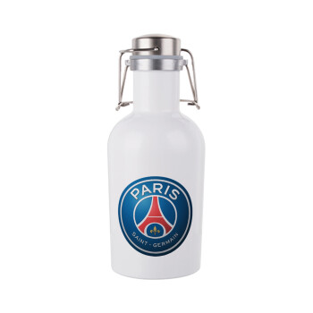 Paris Saint-Germain F.C., Μεταλλικό παγούρι Λευκό (Stainless steel) με καπάκι ασφαλείας 1L