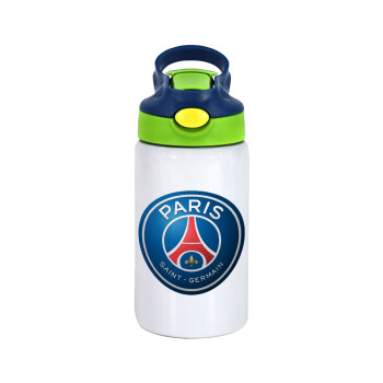 Paris Saint-Germain F.C., Παιδικό παγούρι θερμό, ανοξείδωτο, με καλαμάκι ασφαλείας, πράσινο/μπλε (350ml)