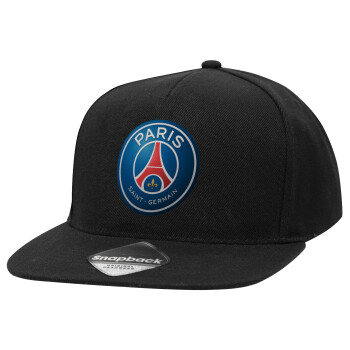 Paris Saint-Germain F.C., Καπέλο Ενηλίκων Flat Snapback Μαύρο, (100% ΒΑΜΒΑΚΕΡΟ TWILL, ΕΝΗΛΙΚΩΝ, UNISEX, ONE SIZE)