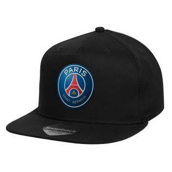 Paris Saint-Germain F.C., Καπέλο παιδικό Flat Snapback, Μαύρο (100% ΒΑΜΒΑΚΕΡΟ, ΠΑΙΔΙΚΟ, UNISEX, ONE SIZE)