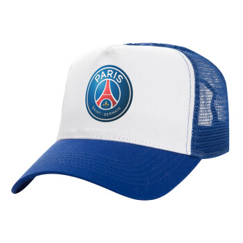 Paris Saint-Germain F.C., Καπέλο Ενηλίκων Structured Trucker, με Δίχτυ, ΛΕΥΚΟ/ΜΠΛΕ (100% ΒΑΜΒΑΚΕΡΟ, ΕΝΗΛΙΚΩΝ, UNISEX, ONE SIZE)