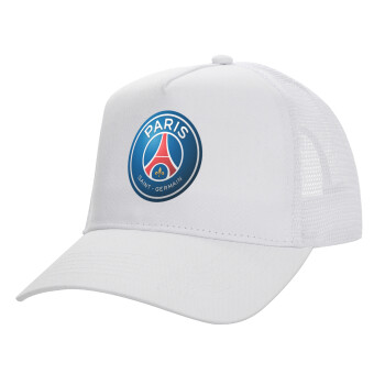 Paris Saint-Germain F.C., Structured Trucker Adult Hat, with Mesh, WHITE (100% COTTON, ADULT, UNISEX, ONE SIZE)