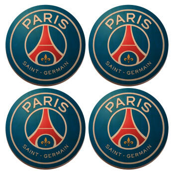 Paris Saint-Germain F.C., ΣΕΤ x4 Σουβέρ ξύλινα στρογγυλά plywood (9cm)