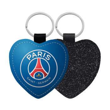 Paris Saint-Germain F.C., Μπρελόκ PU δερμάτινο glitter καρδιά ΜΑΥΡΟ