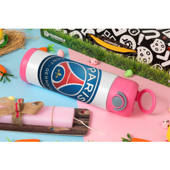 Paris Saint-Germain F.C., Πασχαλινή Λαμπάδα με Παιδικό παγούρι θερμό, ανοξείδωτο, με καλαμάκι ασφαλείας, ΡΟΖ (500ml)