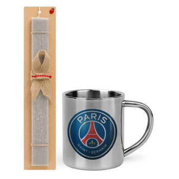 Paris Saint-Germain F.C., Easter Set, metallic thermal cup (300ml) & Easter aromatic flat candle (30cm) (GRAY)