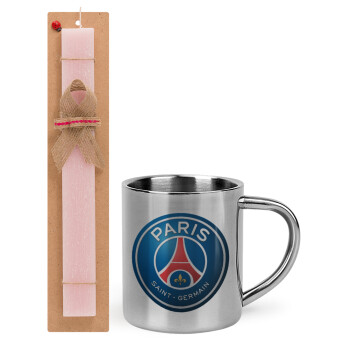 Paris Saint-Germain F.C., Πασχαλινή Λαμπάδα με μεταλλική κούπα θερμό (300ml) & κερί αρωματικό πλακέ (30cm) (ΡΟΖ)