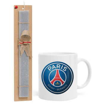 Paris Saint-Germain F.C., Πασχαλινό Σετ, Κούπα κεραμική (330ml) & πασχαλινή λαμπάδα αρωματική πλακέ (30cm) (ΓΚΡΙ)