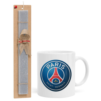 Paris Saint-Germain F.C., Πασχαλινή Λαμπάδα με Κούπα κεραμική (330ml) & κερί αρωματικό πλακέ (30cm) (ΓΚΡΙ)