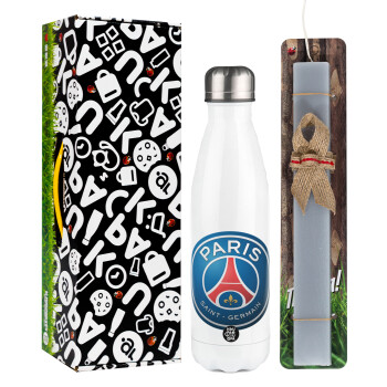 Paris Saint-Germain F.C., Easter candle, metallic white thermos bottle (500ml) & aromatic flat candle (30cm) (GRAY)