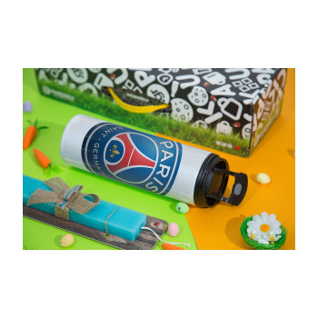 Paris Saint-Germain F.C., Easter candle,Travel Tumbler 2 Lids, with metal straw & cleaning brush & aromatic flat candle (30cm) (BLUE)
