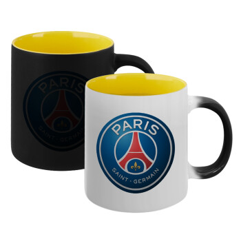 Paris Saint-Germain F.C., Κούπα Μαγική εσωτερικό κίτρινη, κεραμική 330ml που αλλάζει χρώμα με το ζεστό ρόφημα (1 τεμάχιο)