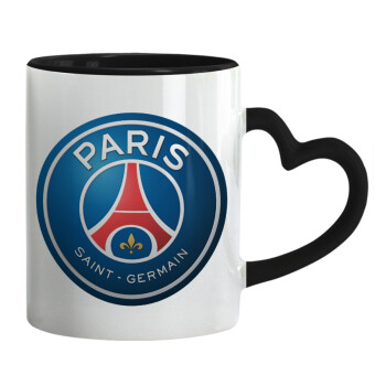 Paris Saint-Germain F.C., Κούπα καρδιά χερούλι μαύρη, κεραμική, 330ml