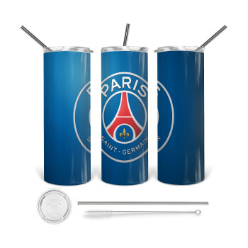Paris Saint-Germain F.C., 360 Eco friendly ποτήρι θερμό (tumbler) από ανοξείδωτο ατσάλι 600ml, με μεταλλικό καλαμάκι & βούρτσα καθαρισμού