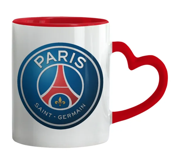 Paris Saint-Germain F.C. — Κούπα καρδιά χερούλι κόκκινη, κεραμική, 330ml