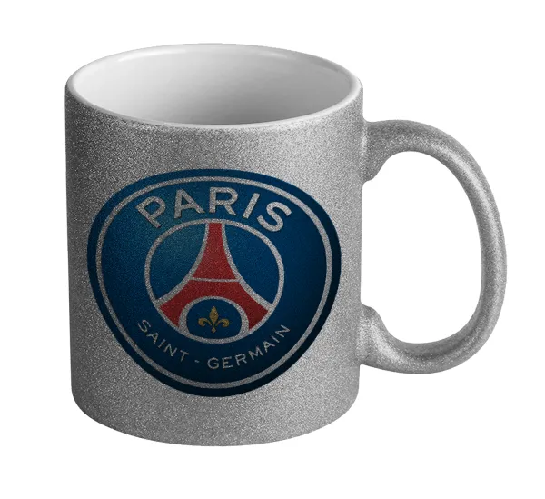 Paris Saint-Germain F.C. — Silver glitter mug that sparkles, ceramic, 330ml