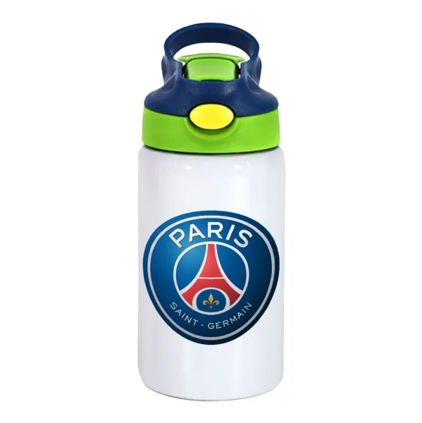 Paris Saint-Germain F.C. — Παιδικό παγούρι θερμό, ανοξείδωτο, με καλαμάκι ασφαλείας, πράσινο/μπλε (350ml)