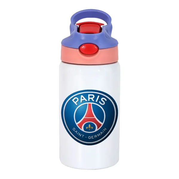 Paris Saint-Germain F.C. — Παιδικό παγούρι θερμό, ανοξείδωτο, με καλαμάκι ασφαλείας, ροζ/μωβ (350ml)