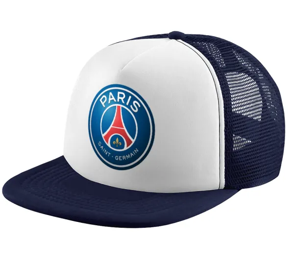 Paris Saint-Germain F.C. — Adult Soft Trucker Hat with Dark Blue/White Mesh (POLYESTER, ADULT, UNISEX, ONE SIZE)