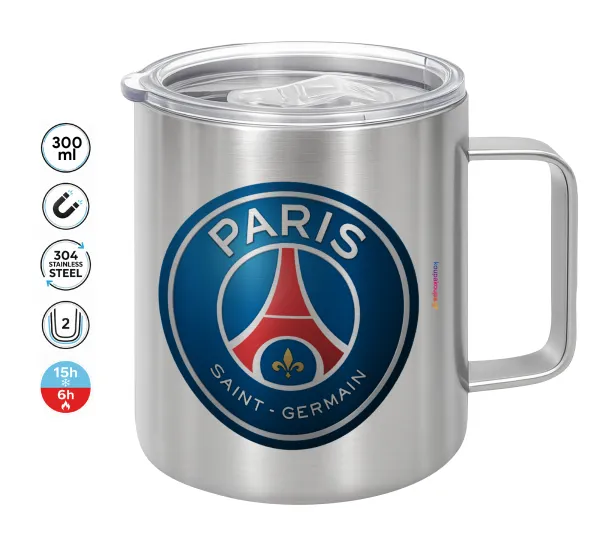 Paris Saint-Germain F.C. — Double-walled stainless steel mug 300ml with temperature-retaining lid
