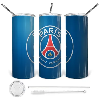 Paris Saint-Germain F.C., Tumbler ποτήρι θερμό από ανοξείδωτο ατσάλι 600ml, με μεταλλικό καλαμάκι & βούρτσα καθαρισμού