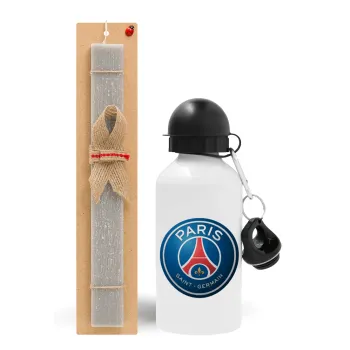 Paris Saint-Germain F.C., Easter Set, metallic aluminum water bottle (500ml) & aromatic flat Easter candle (30cm) (GRAY)