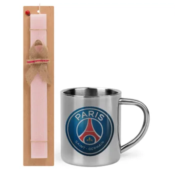 Paris Saint-Germain F.C., Easter Set, metallic thermal cup (300ml) & aromatic flat Easter candle (30cm) (PINK)