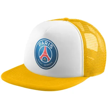 Paris Saint-Germain F.C., Adult Soft Trucker Hat with Yellow/White Mesh (POLYESTER, ADULT, UNISEX, ONE SIZE)