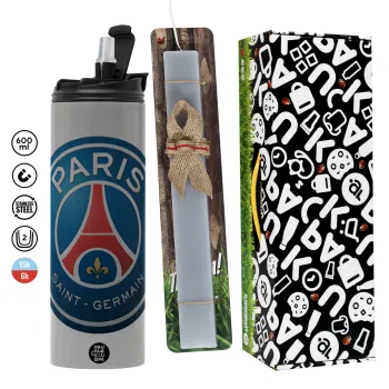 Paris Saint-Germain F.C., Easter candle with Grey Tumbler Thermo 600ml & aromatic flat candle (30cm) (GREY)