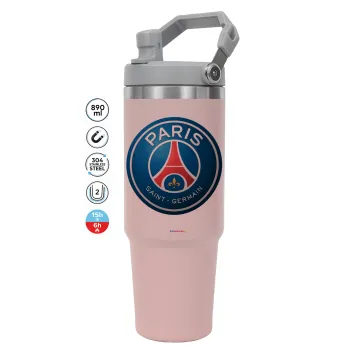 Paris Saint-Germain F.C., Pink color, 890ml (30oz) stainless Steel Tumbler with Handle