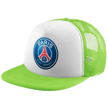 Paris Saint-Germain F.C., Καπέλο Ενηλίκων Soft Trucker με Δίχτυ ΠΡΑΣΙΝΟ/ΛΕΥΚΟ (POLYESTER, ΕΝΗΛΙΚΩΝ, ONE SIZE)