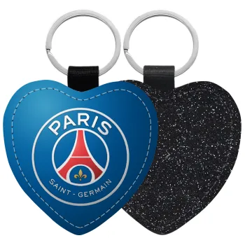 Paris Saint-Germain F.C., Μπρελόκ PU δερμάτινο glitter καρδιά ΜΑΥΡΟ