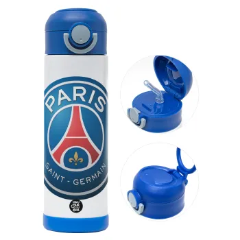 Paris Saint-Germain F.C., Παιδικό παγούρι θερμό, ανοξείδωτο, με καλαμάκι ασφαλείας, ΜΠΛΕ (500ml)