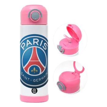 Paris Saint-Germain F.C., Παιδικό παγούρι θερμό, ανοξείδωτο, με καλαμάκι ασφαλείας, ΡΟΖ (500ml)