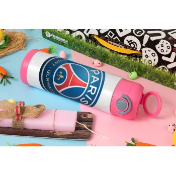 Paris Saint-Germain F.C., Πασχαλινή Λαμπάδα με Παιδικό παγούρι θερμό, ανοξείδωτο, με καλαμάκι ασφαλείας, ΡΟΖ (500ml)