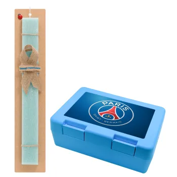 Paris Saint-Germain F.C., Easter Set, children's snack container BLUE & Easter aromatic flat candle (30cm) (TURQUOISE)