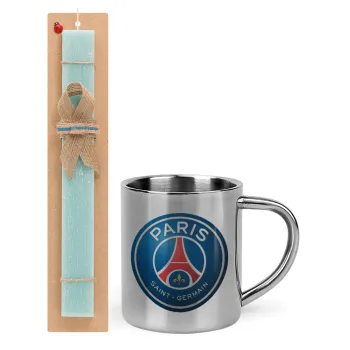 Paris Saint-Germain F.C., Easter Set, metallic thermal cup (300ml) & aromatic flat Easter candle (30cm) (TURQUOISE)