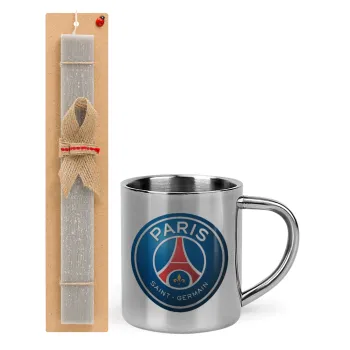Paris Saint-Germain F.C., Πασχαλινή Λαμπάδα με μεταλλική κούπα θερμό (300ml) & κερί αρωματικό πλακέ (30cm) (ΓΚΡΙ)