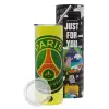 Neon Yellow Travel Tumbler θερμό, μεταλλικό καλαμάκι(Ανωξείδωτο 304 Food grade, BPA free, 600ml)