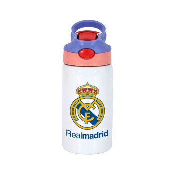 Real Madrid CF, Children's hot water bottle, stainless steel, with safety straw, pink/purple (350ml)