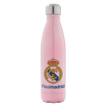 Real Madrid CF, Μεταλλικό παγούρι θερμός Ροζ Ιριδίζον (Stainless steel), διπλού τοιχώματος, 500ml