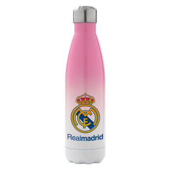 Real Madrid CF, Μεταλλικό παγούρι θερμός Ροζ/Λευκό (Stainless steel), διπλού τοιχώματος, 500ml